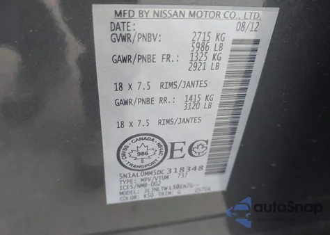 2013 Infiniti Jx35 from USA, damaged, VIN 5N1AL0MM5DC318348